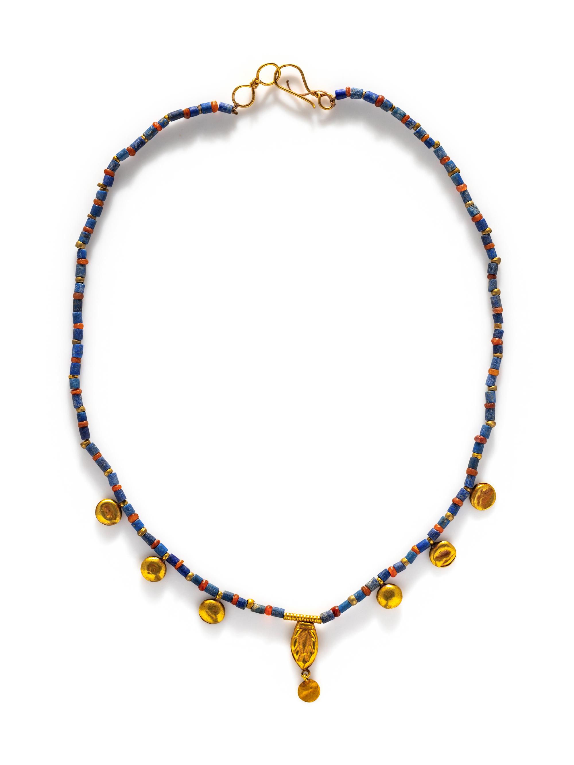 An Egyptian Gold and Faience Bead Necklace
