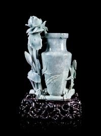 A Chinese Pale Celadon Jadeite Flower Vase