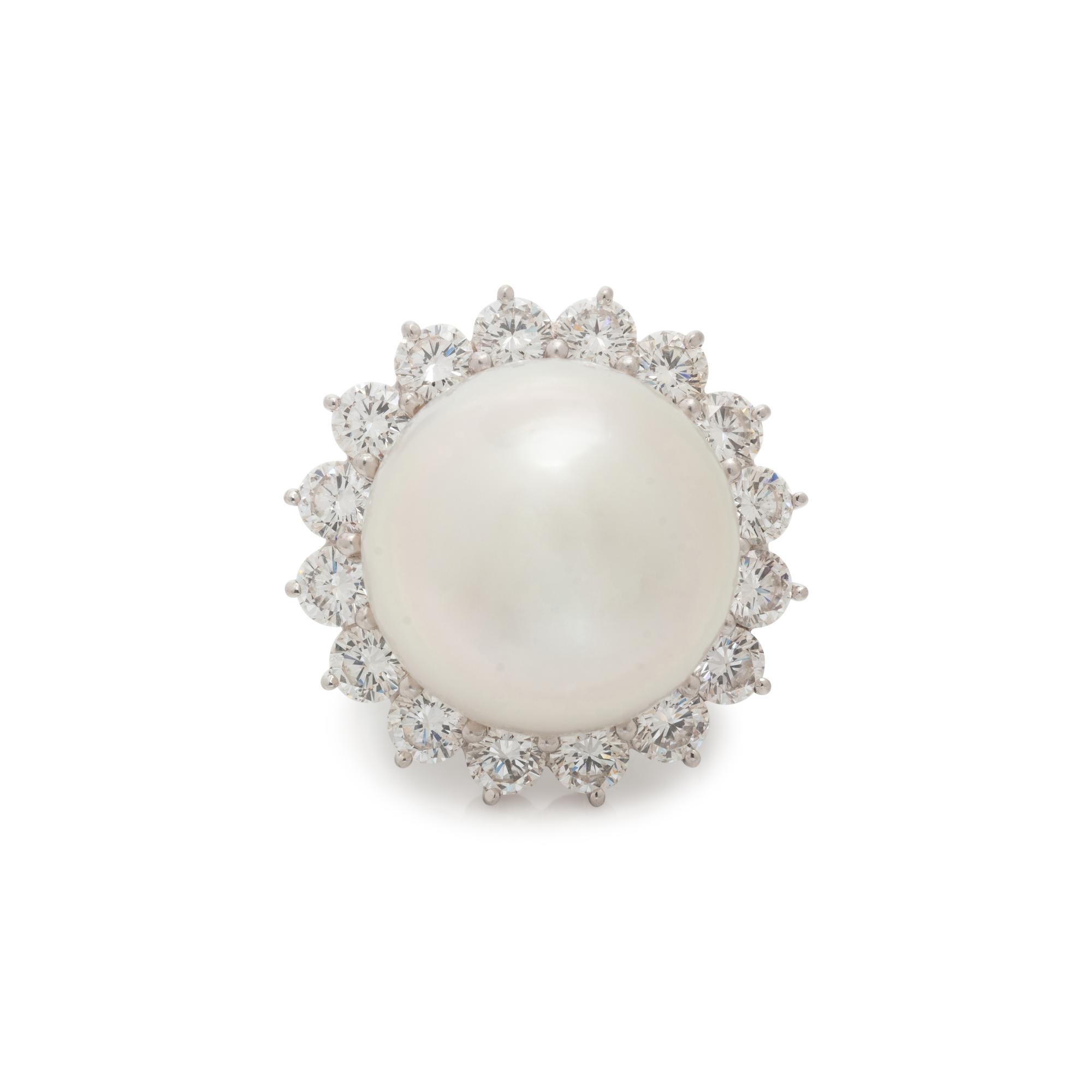 CULTURED SOUTH SEA PEARL AND DIAMOND RING