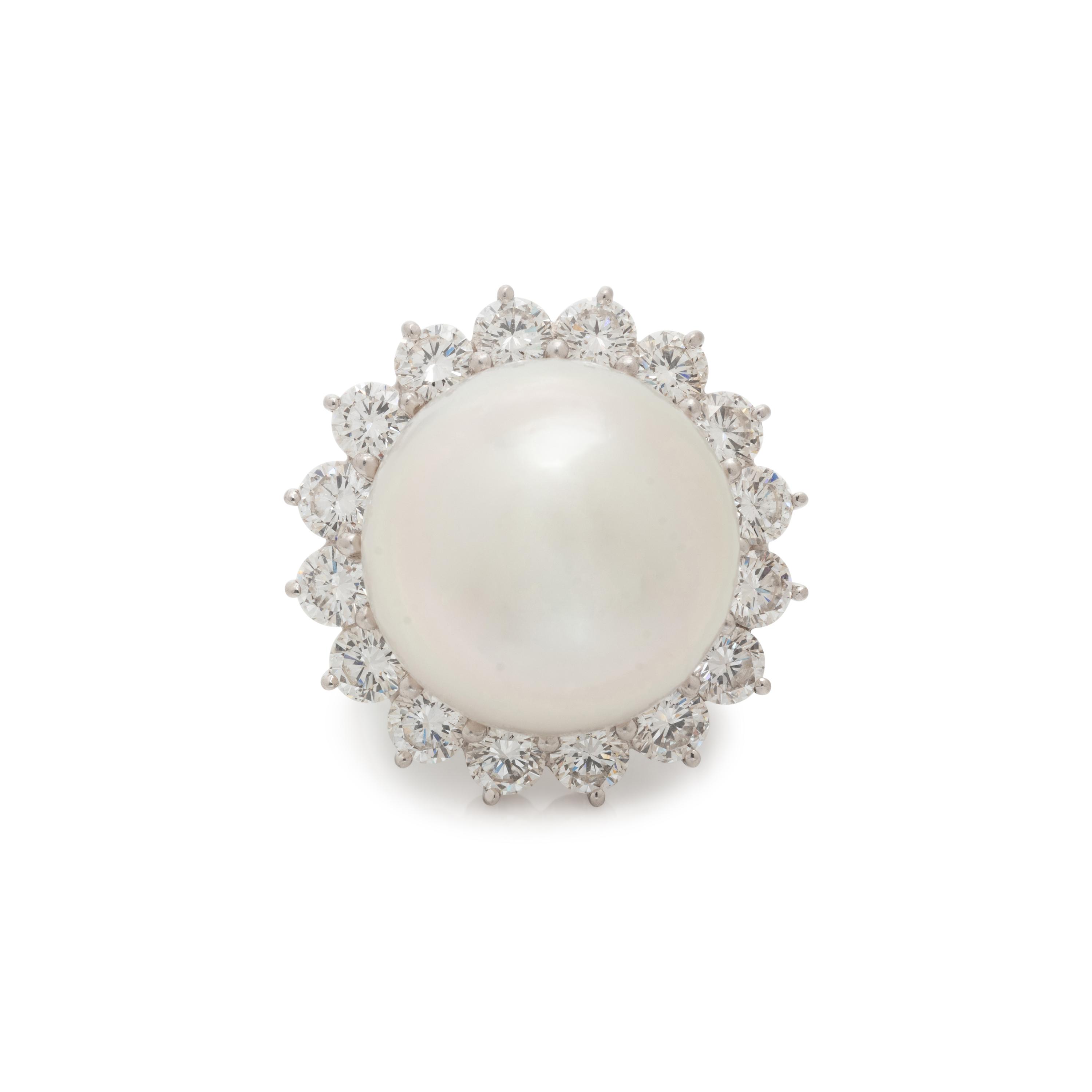 CULTURED SOUTH SEA PEARL AND DIAMOND RING