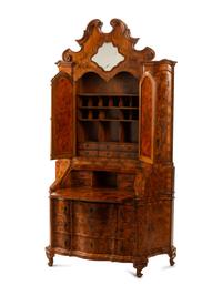 An Italian Renaissance Style Inlaid Walnut Slant Front Secretary — 19TH/20TH CENTURY