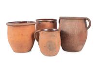 Four Redware Jars with Interior Glaze