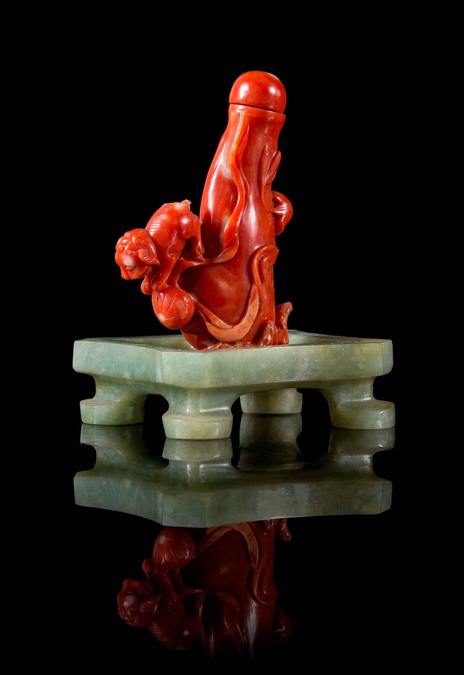 A Small Red Coral Vessel Height 2 inches.