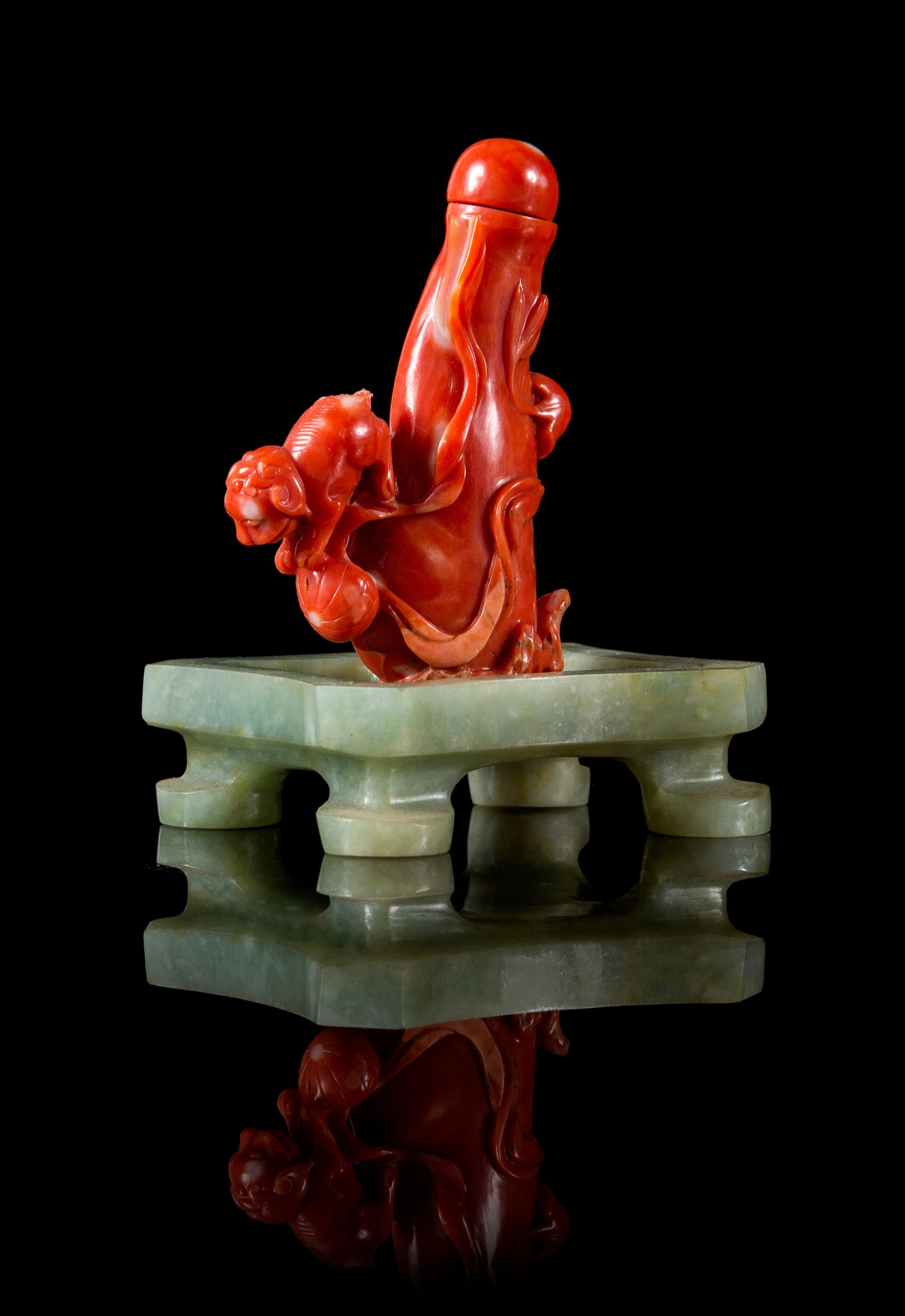 A Small Red Coral Vessel Height 2 inches.