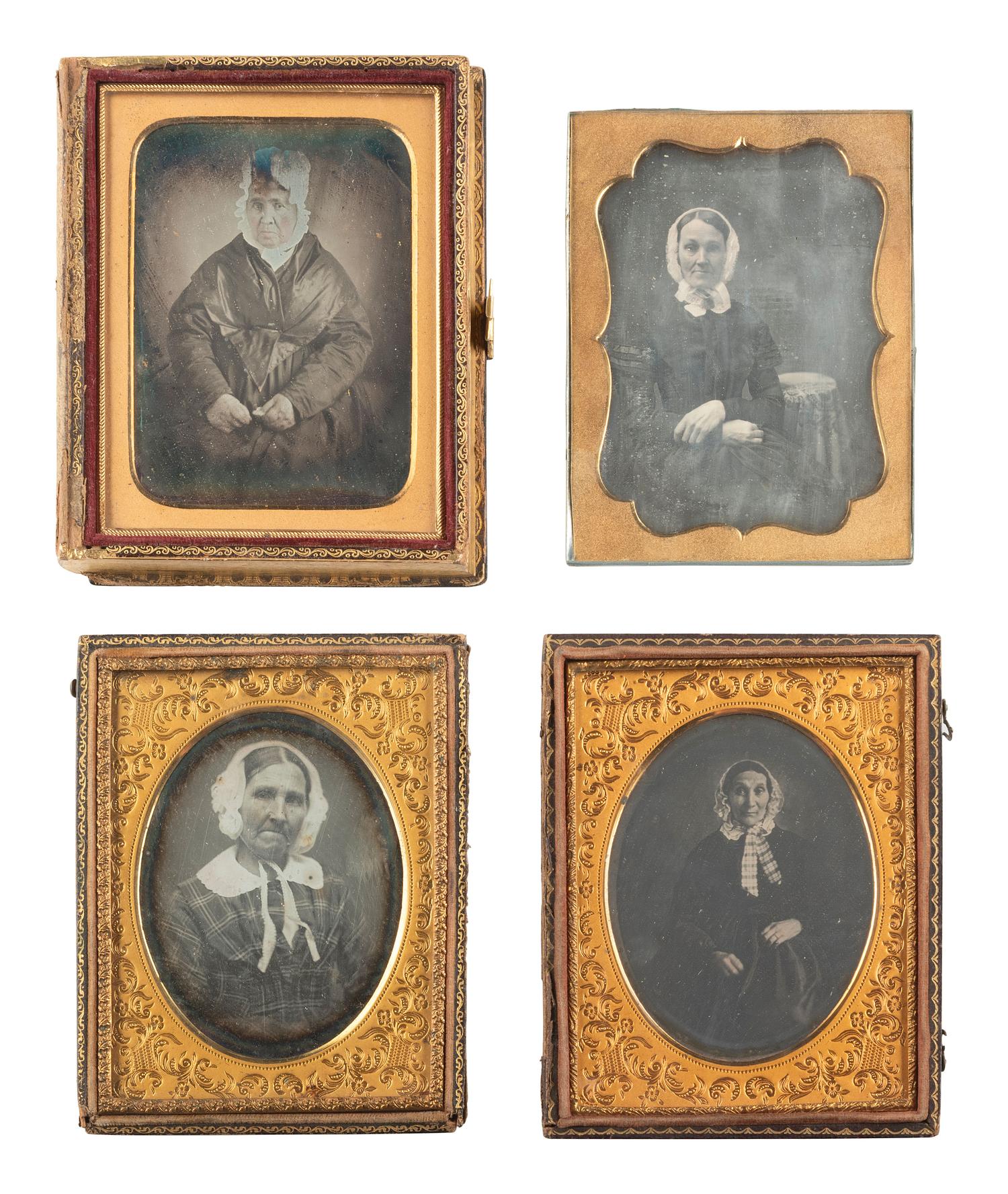 [EARLY PHOTOGRAPHY]. 12 quarter plate daguerreotypes of women wearing bonnets or hats.