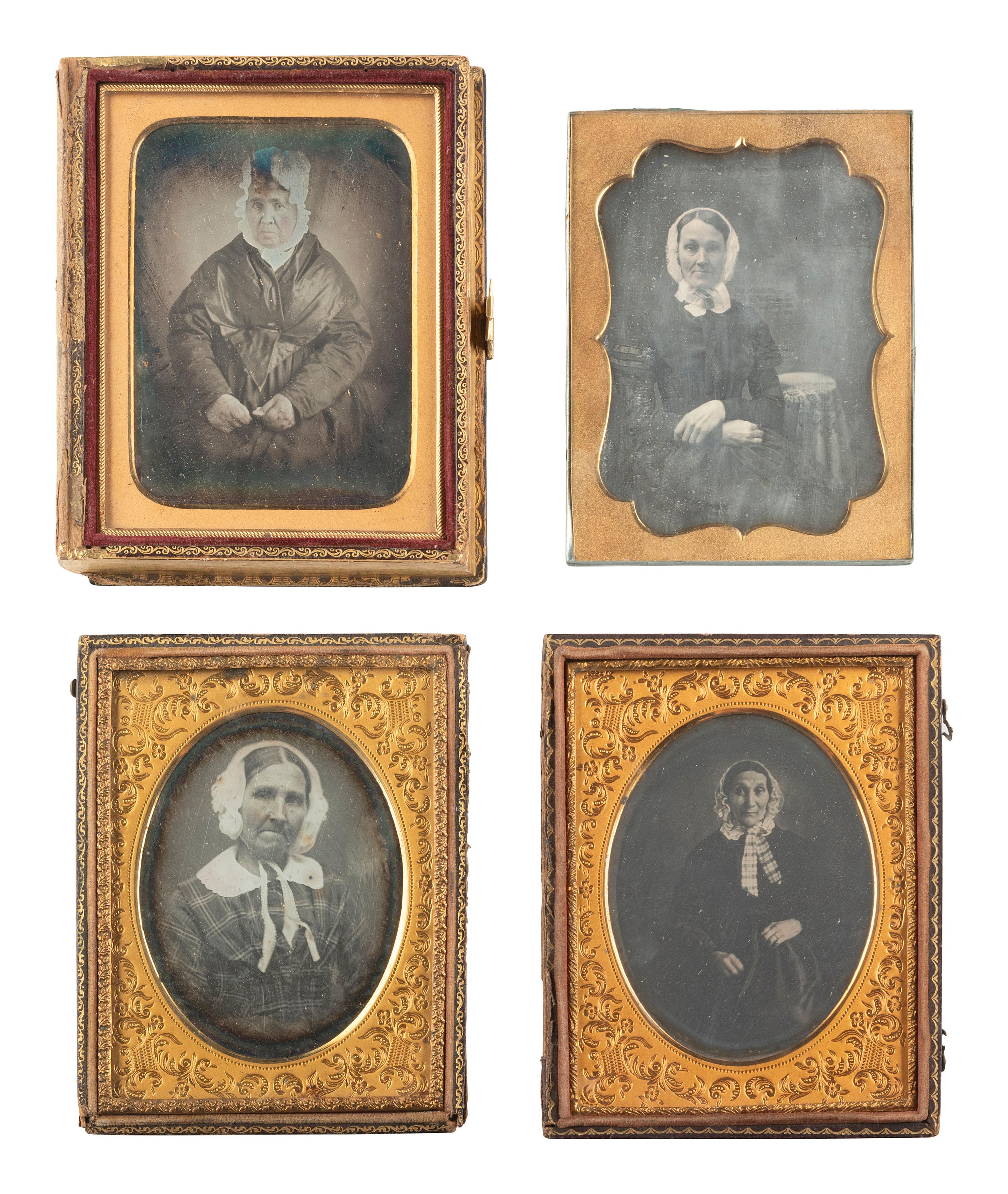 [EARLY PHOTOGRAPHY]. 12 quarter plate daguerreotypes of women wearing bonnets or hats.