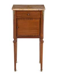 A Louis XVI Style Mahogany Marble-Top Side Cabinet