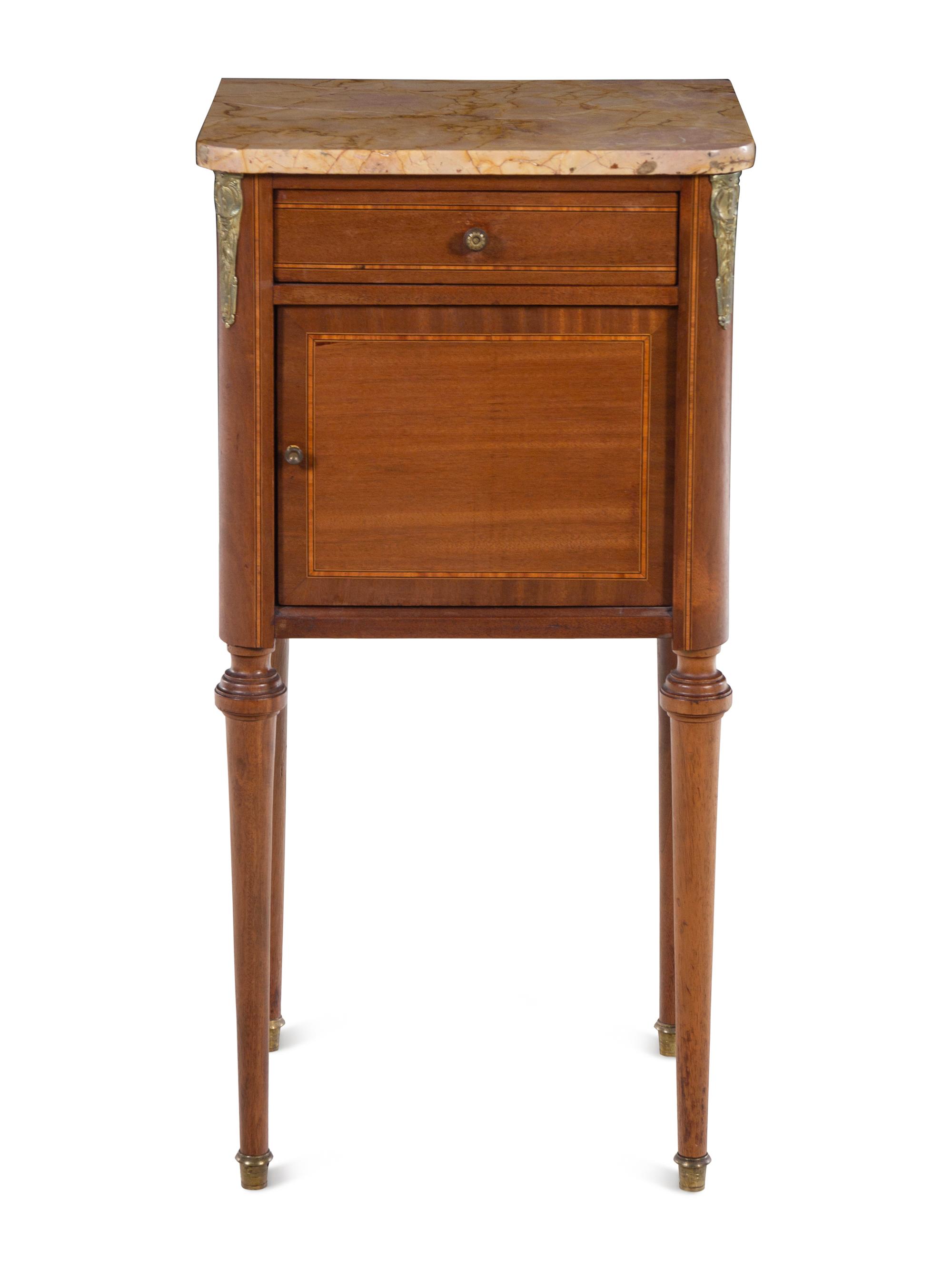 A Louis XVI Style Mahogany Marble-Top Side Cabinet