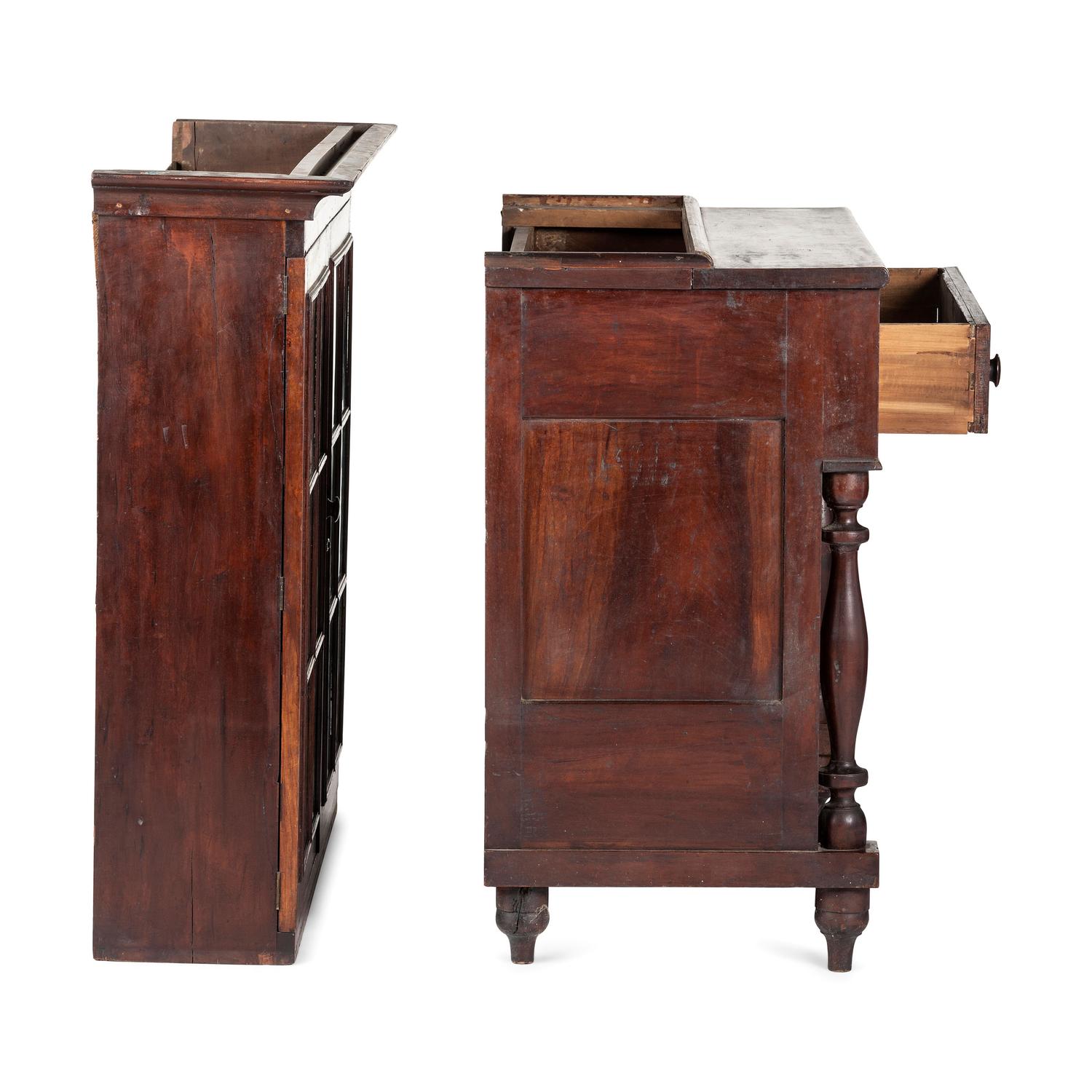 A Federal Turned and Paneled Cherrywood Glazed Stepback Cupboard