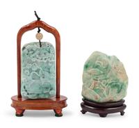 Two Chinese Green Jadeite Carvings