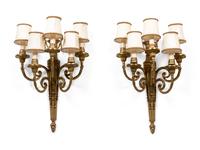A Pair of Louis XVI Style Gilt-Bronze Five-Light Sconces