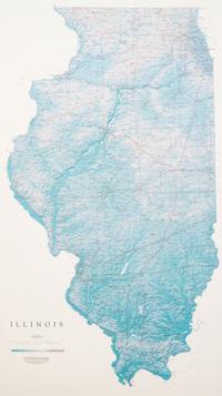 Modern map of Illinois. Colorado Springs, CO: The Pikes Peak Lithography Co., 1998. 59 1/2 x 37 1/2 in. Matted and framed.