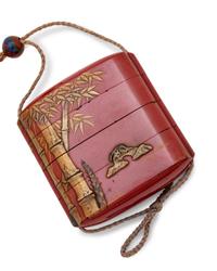 A Gilt and Red Lacquer Three-Case Inro