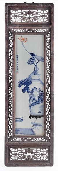 A Set of Four Blue and White Porcelain Plaques Height of each panel 28 3/4 x width 8 1/4 inches.