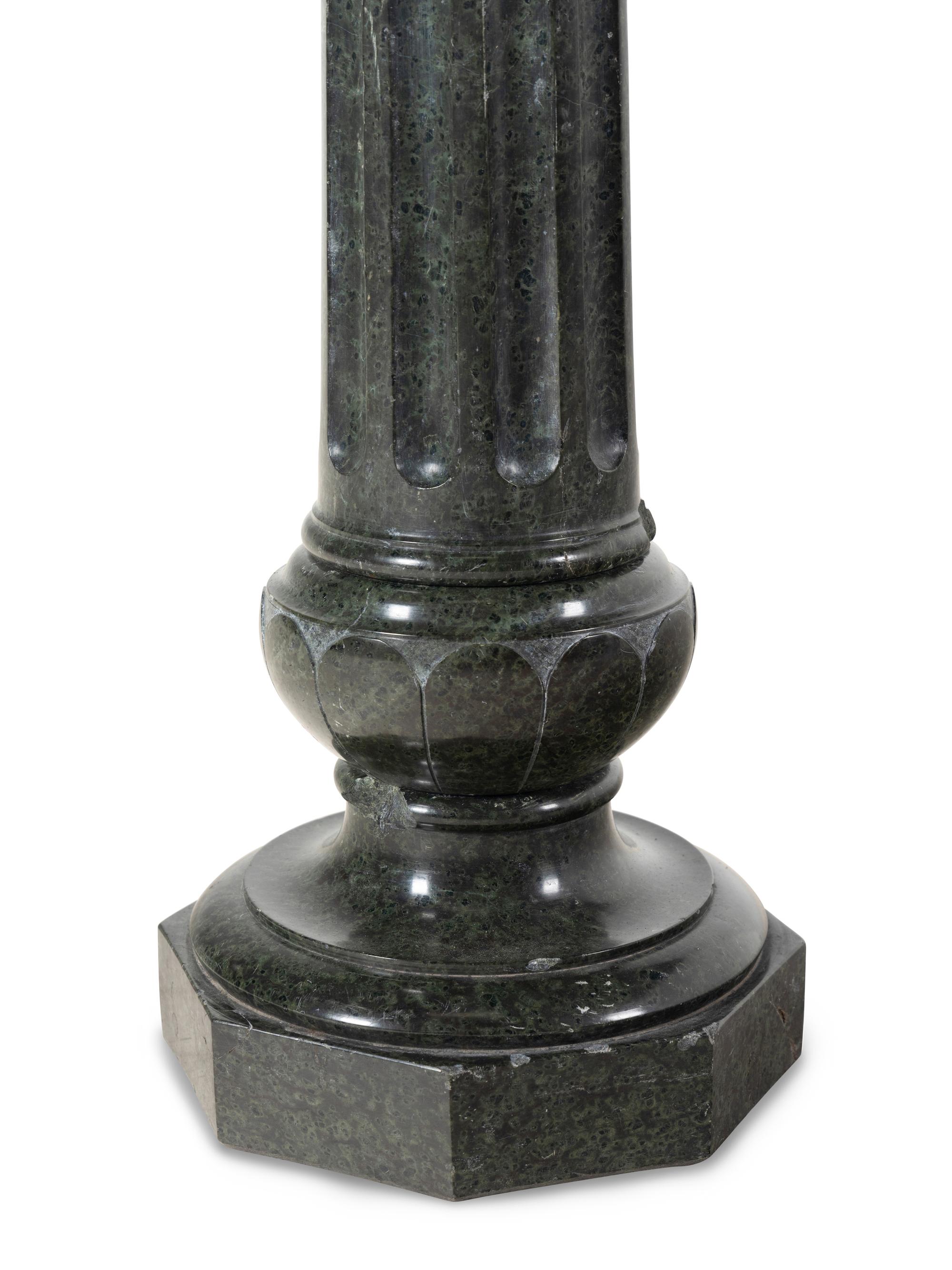 An Italian Green Marble Fluted Column