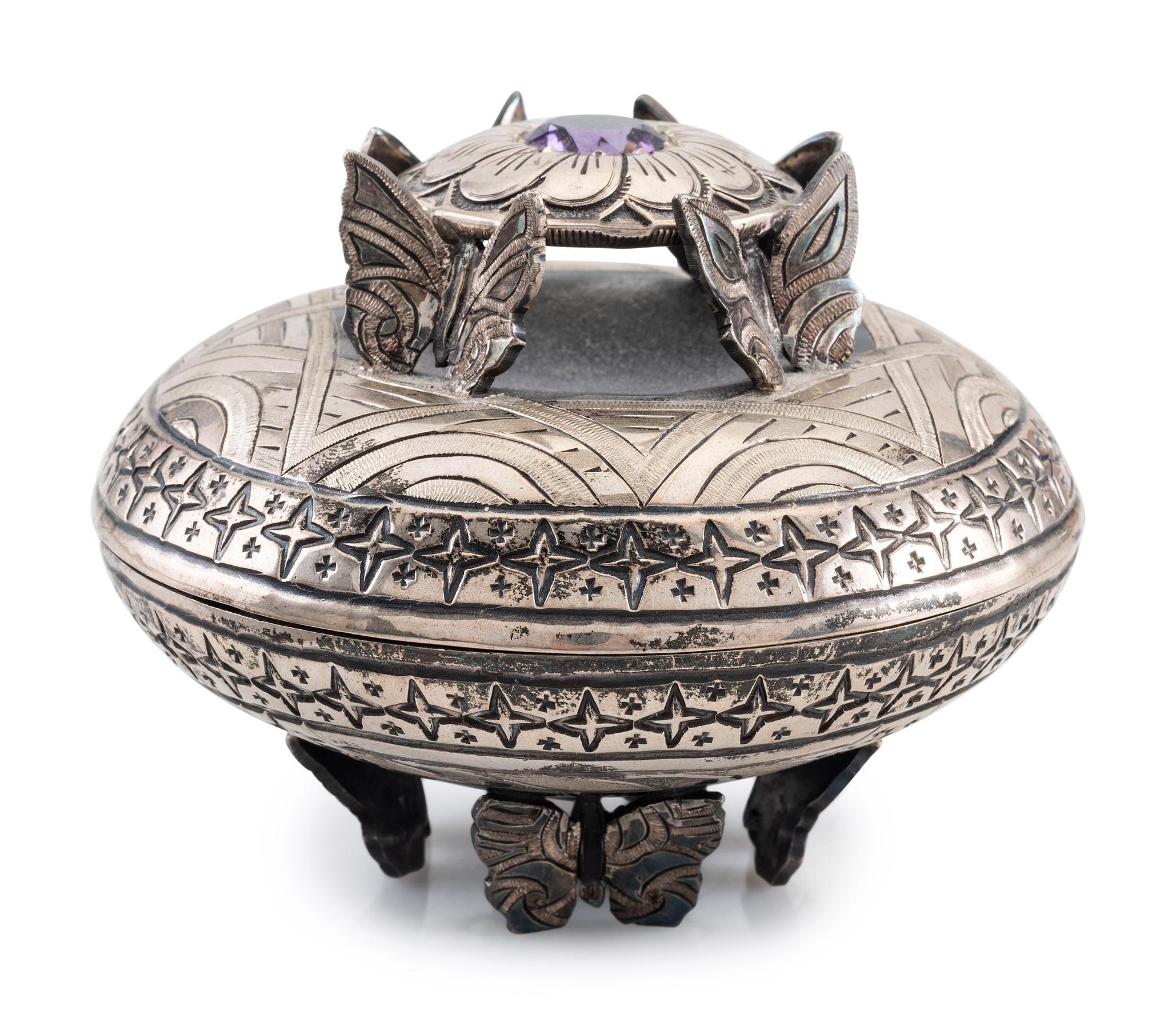 Sterling Silver Lidded Jar, with Amethyst