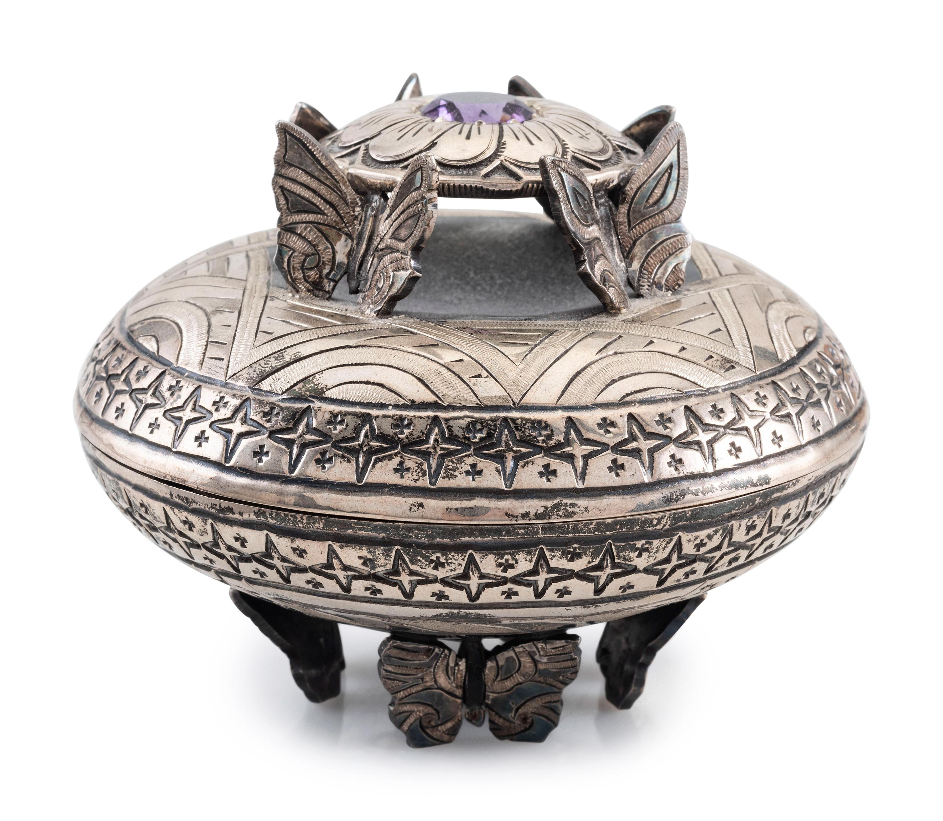 Sterling Silver Lidded Jar, with Amethyst