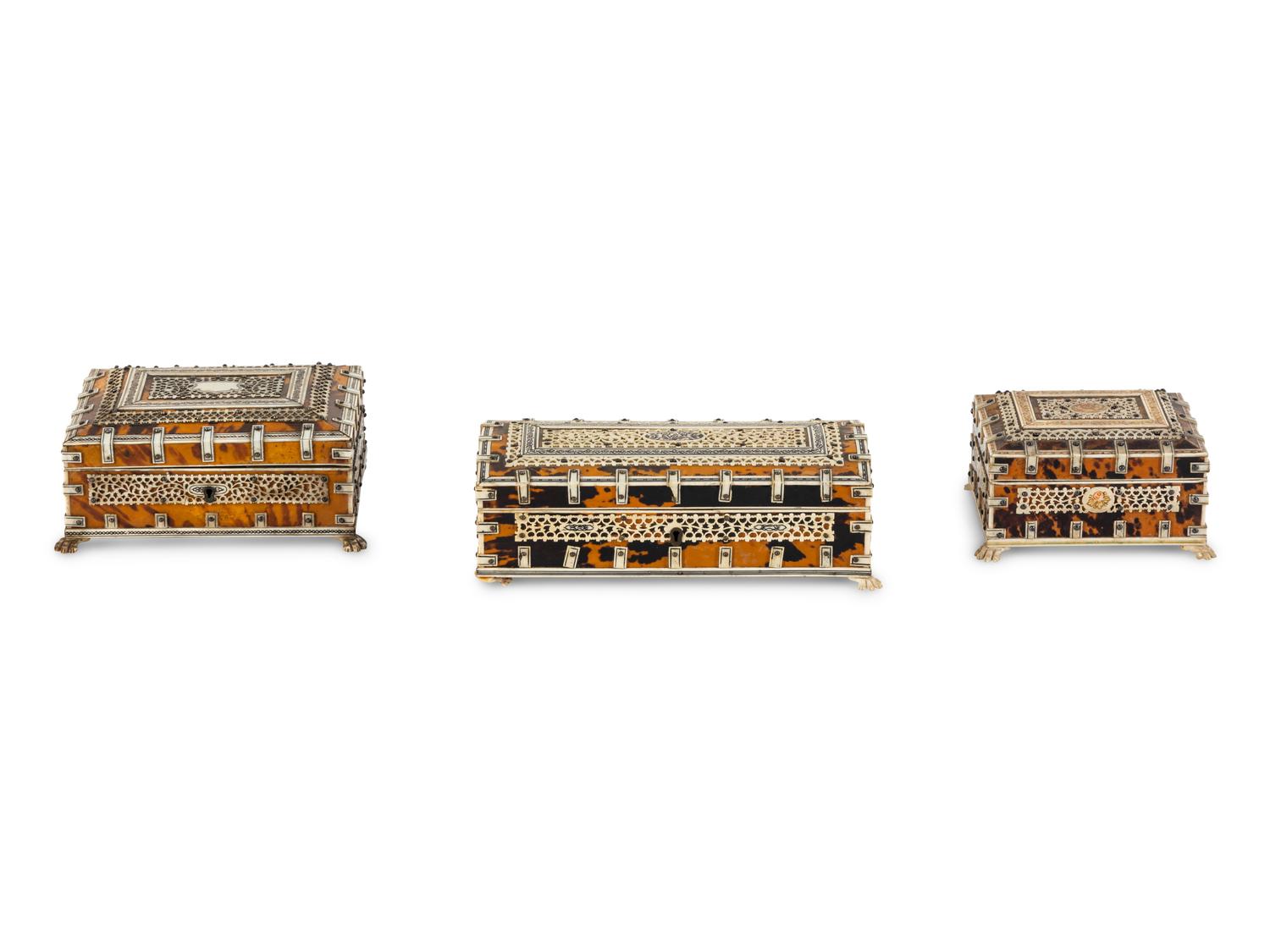 Three Anglo-Indian Tortoiseshell Inlaid Boxes