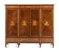 An Italian Neoclassical Style Bookmatch Veneered and Marquetry Cabinet
