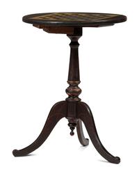 A Late Federal Turned, Incised and Painted Checkerboard Top Candlestand