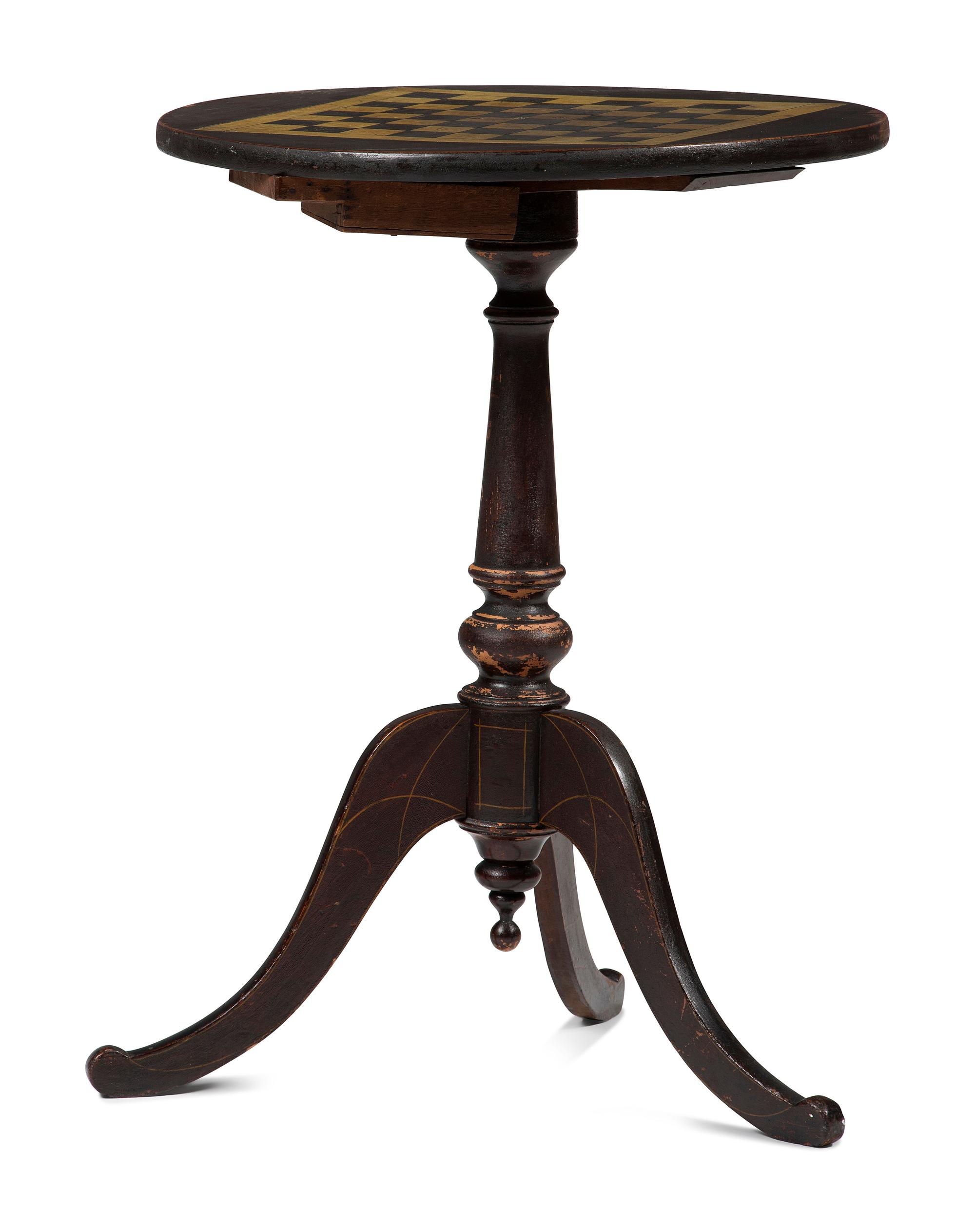 A Late Federal Turned, Incised and Painted Checkerboard Top Candlestand