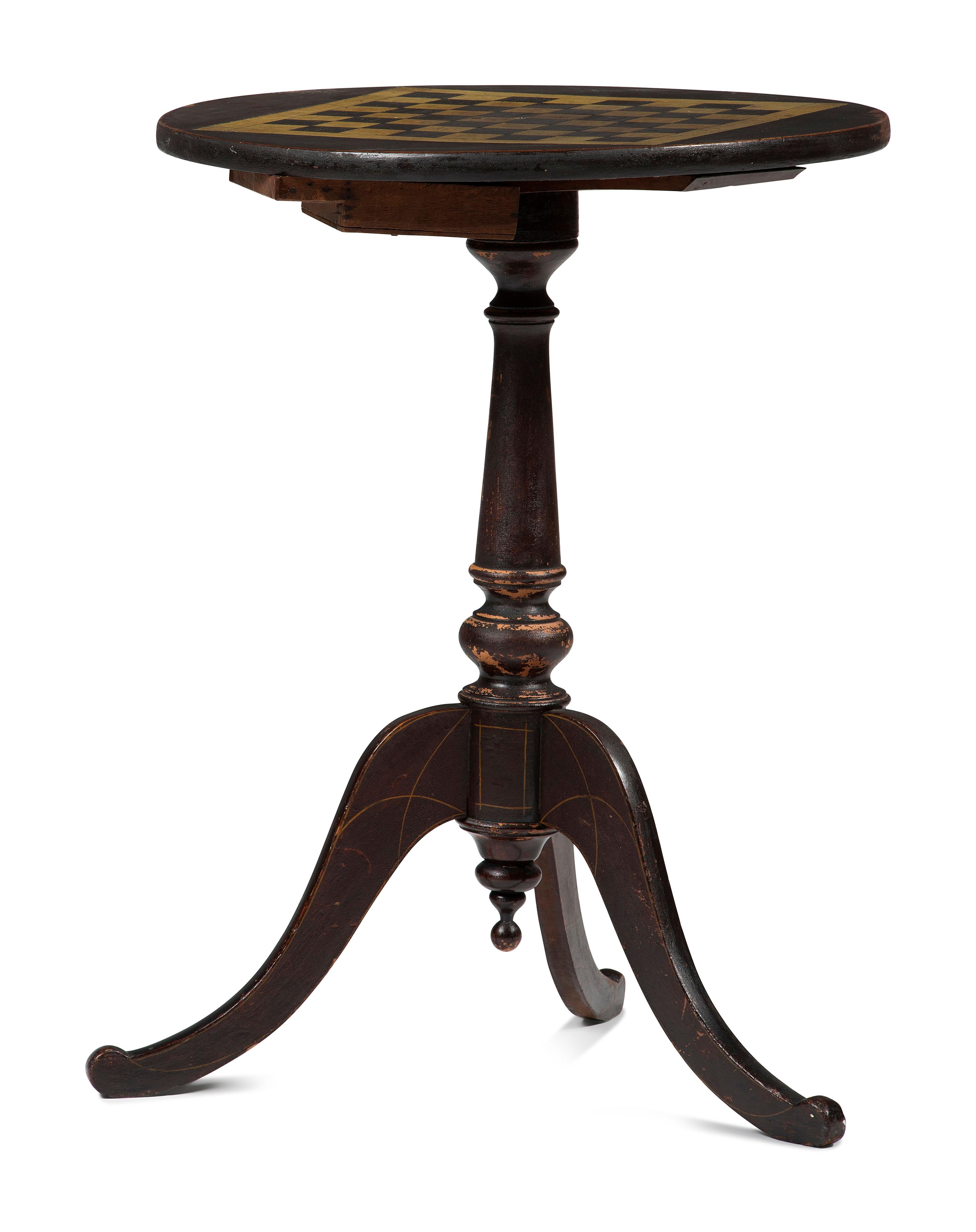 A Late Federal Turned, Incised and Painted Checkerboard Top Candlestand