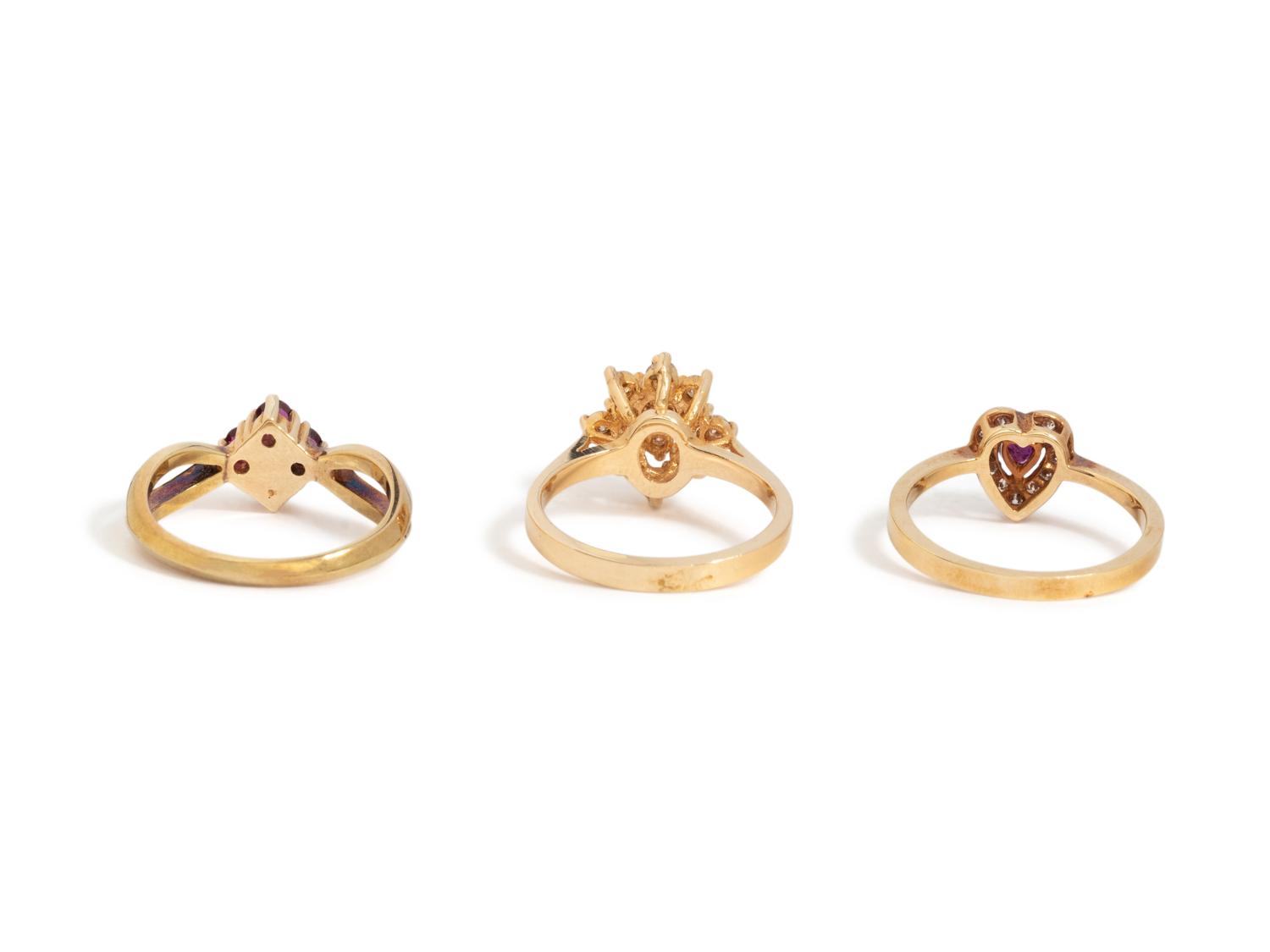 COLLECTION OF YELLOW GOLD, DIAMOND AND RUBY RINGS