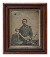 [CIVIL WAR]. Full plate tintype of a possible Confederate officer tentatively identified as Lieut. Albert Wymer Henley, 13th and 36th Mississippi Infantry.