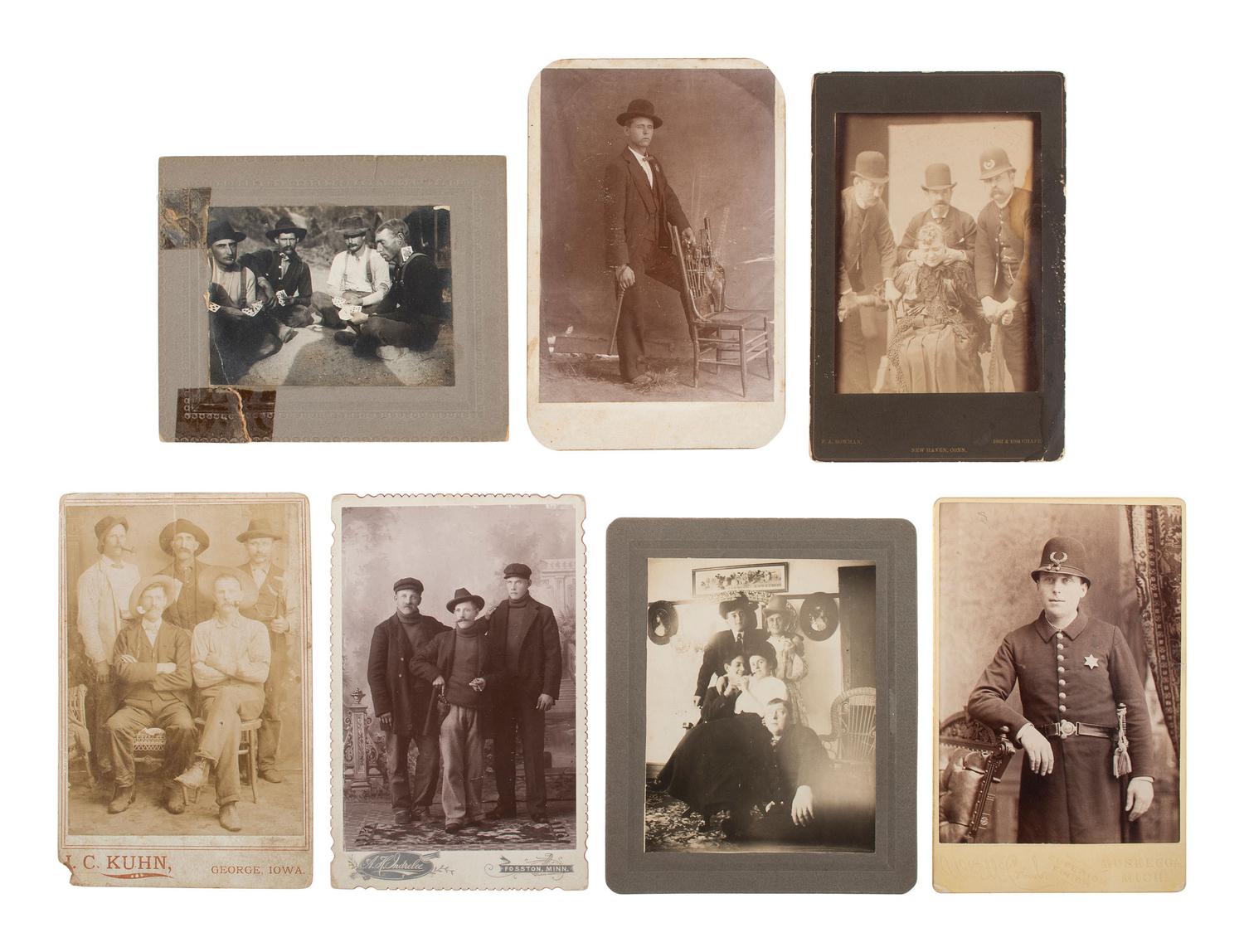 [EARLY PHOTOGRAPHY]. 8 occupational photographs, incl. firefighters and police officers.