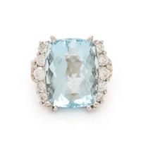 Aquamarine, Diamond, and White Gold Ring