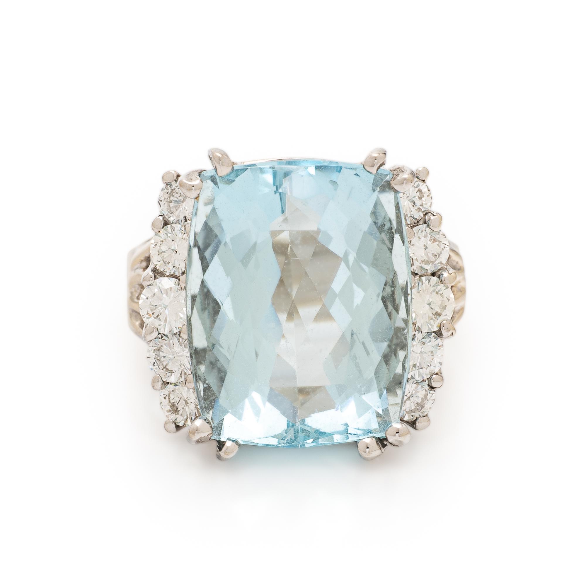 Aquamarine, Diamond, and White Gold Ring