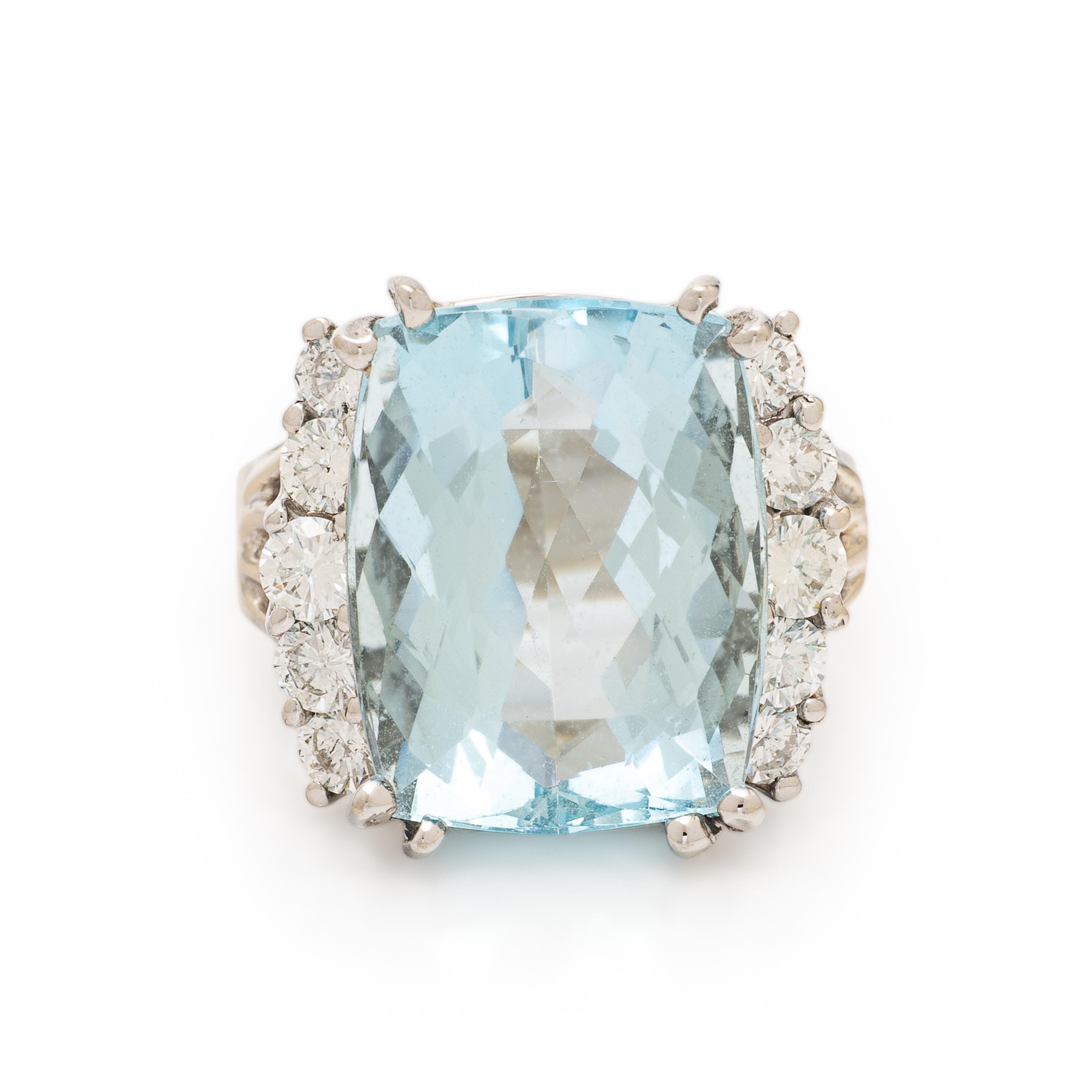 Aquamarine, Diamond, and White Gold Ring