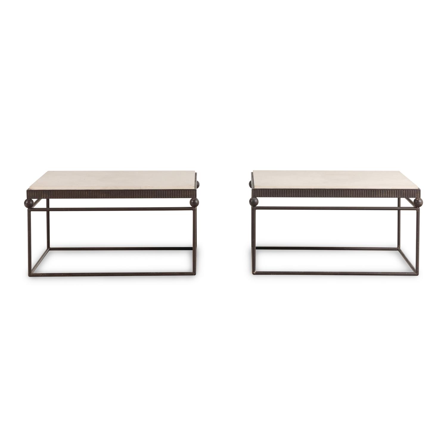A Pair of Formations Ltd. Iron and Travertine Side Tables