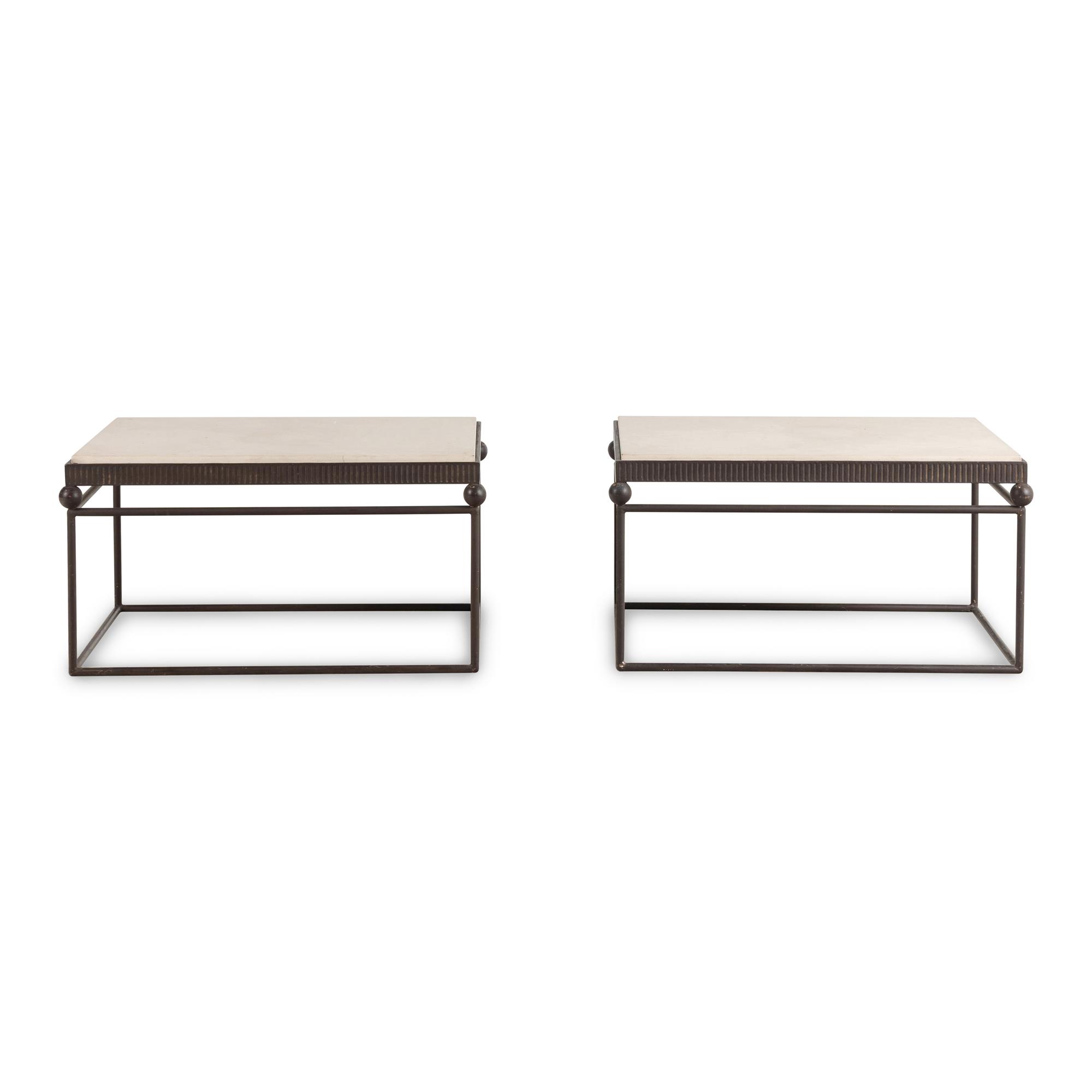A Pair of Formations Ltd. Iron and Travertine Side Tables