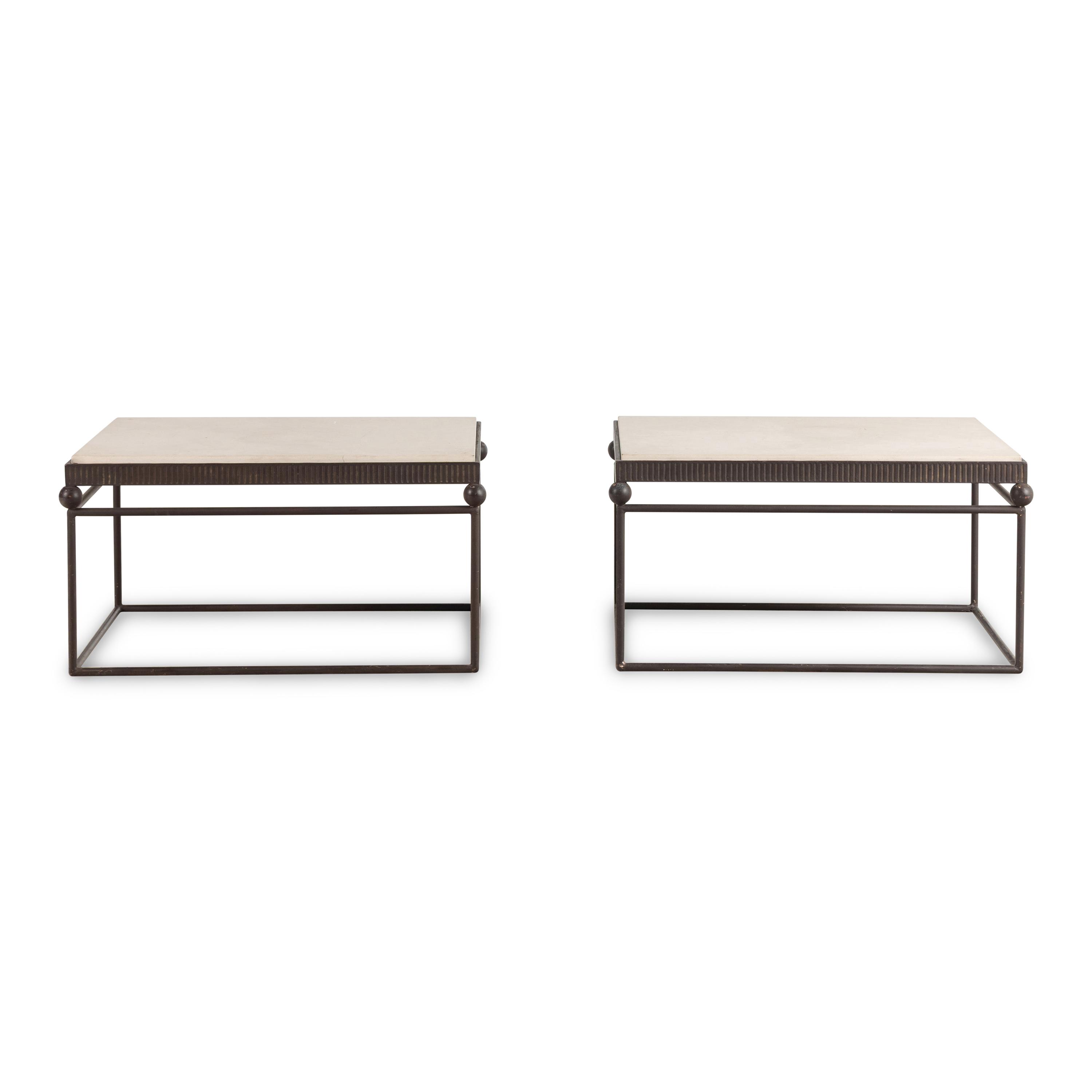 A Pair of Formations Ltd. Iron and Travertine Side Tables