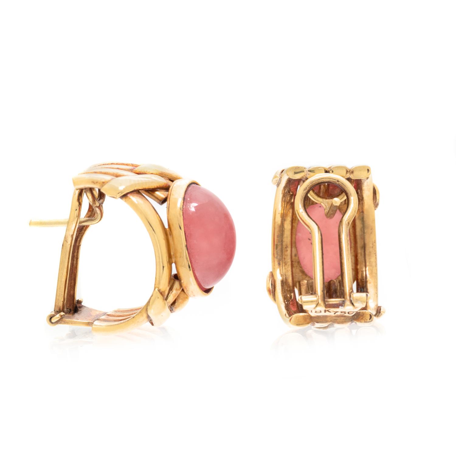 YELLOW GOLD AND RHODOCROSITE EARRINGS
