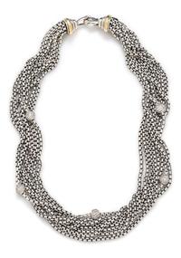 A Sterling Silver, 18 Karat Yellow Gold and Diamond Multistrand Necklace, David Yurman, 66.60 dwts.