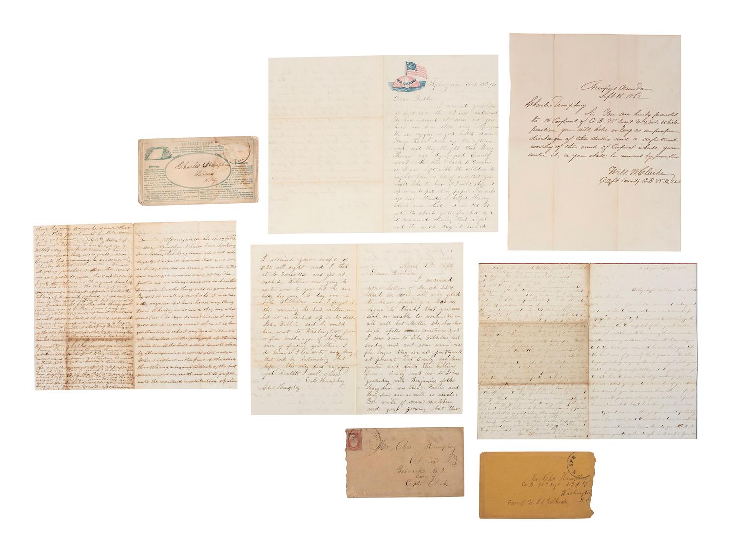 [CIVIL WAR]. Extensive archive of Charles H. Humphrey, 85th New York Infantry, highlighted by his 1864 and 1865 diaries while a POW at Andersonville, Charleston, and Florence.