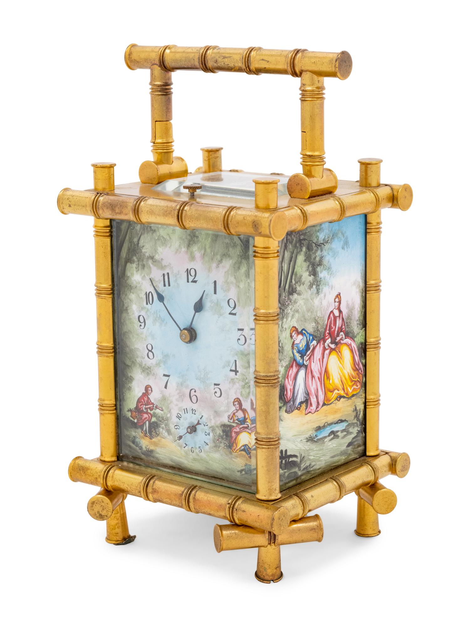 A Continental Gilt Metal and Enameled Carriage Clock