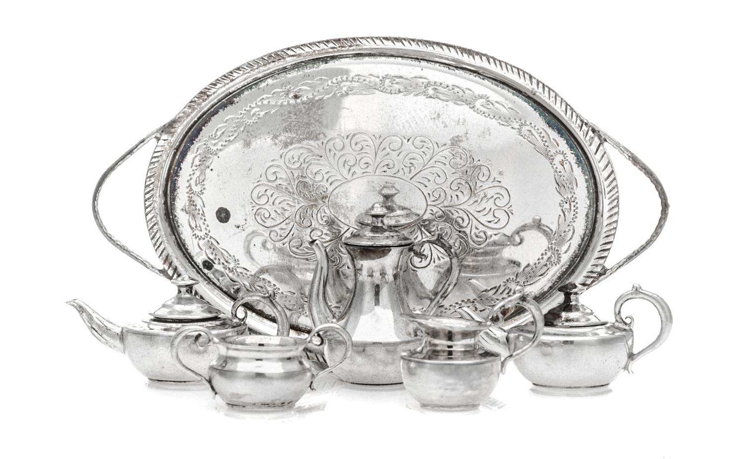 An English Silver Six-Piece Tea and Coffee Service, William Gordon Blacklock, London, comprising two teapots, a coffee pot, a creamer,