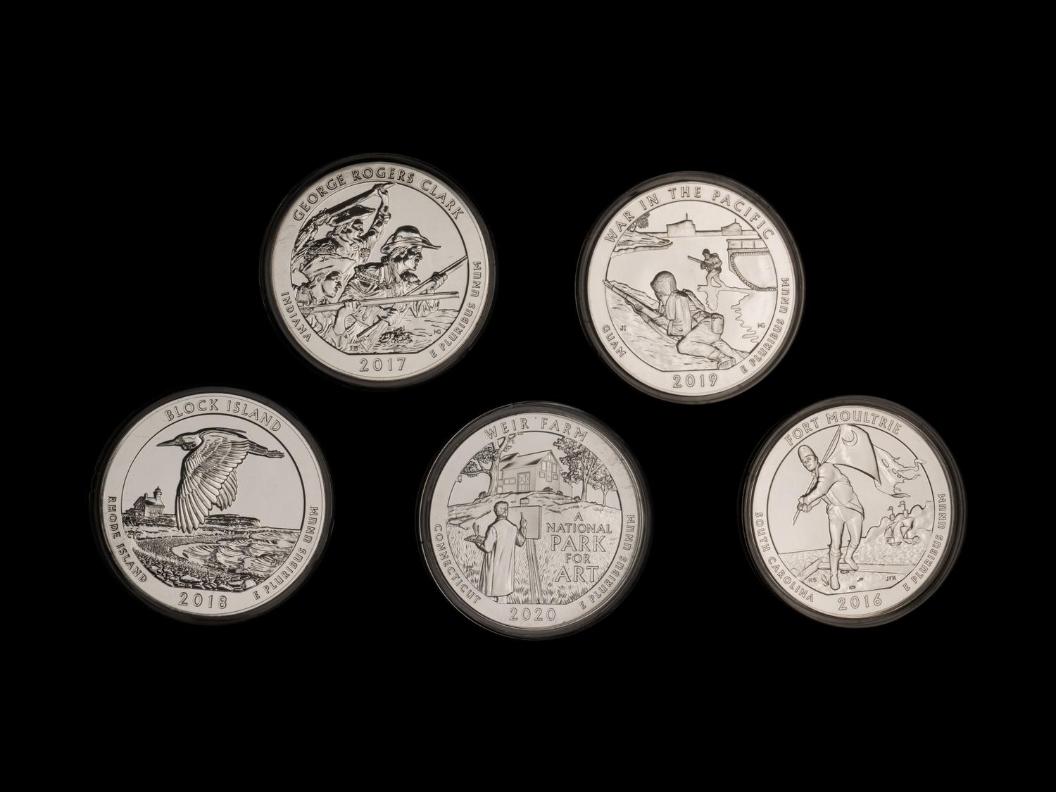 A Large Collection of Eighty-Eight US-Mint Issued America the Beautiful 5 oz. Silver Rounds