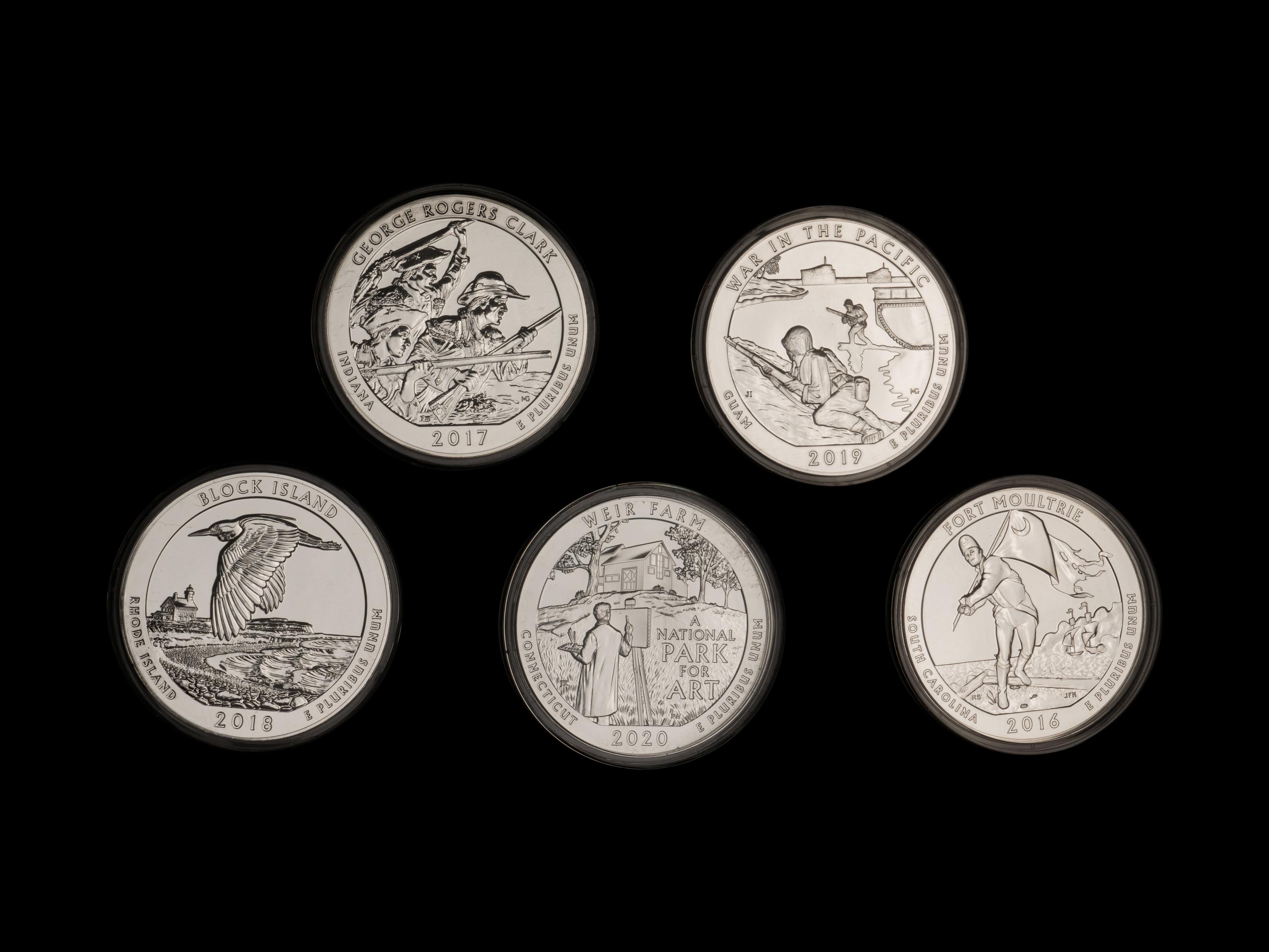 A Large Collection of Eighty-Eight US-Mint Issued America the Beautiful 5 oz. Silver Rounds