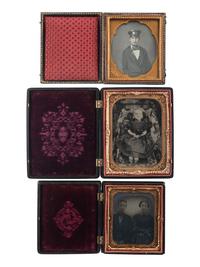 [EARLY PHOTOGRAPHY - POST MORTEM] A quarter plate tintype of a deceased young girl with 2 additional cased images.