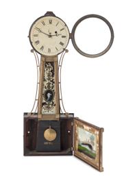 A Federal Eglomise Inset, Parcel Gilt George Washington and Mount Vernon Decorated Banjo Clock