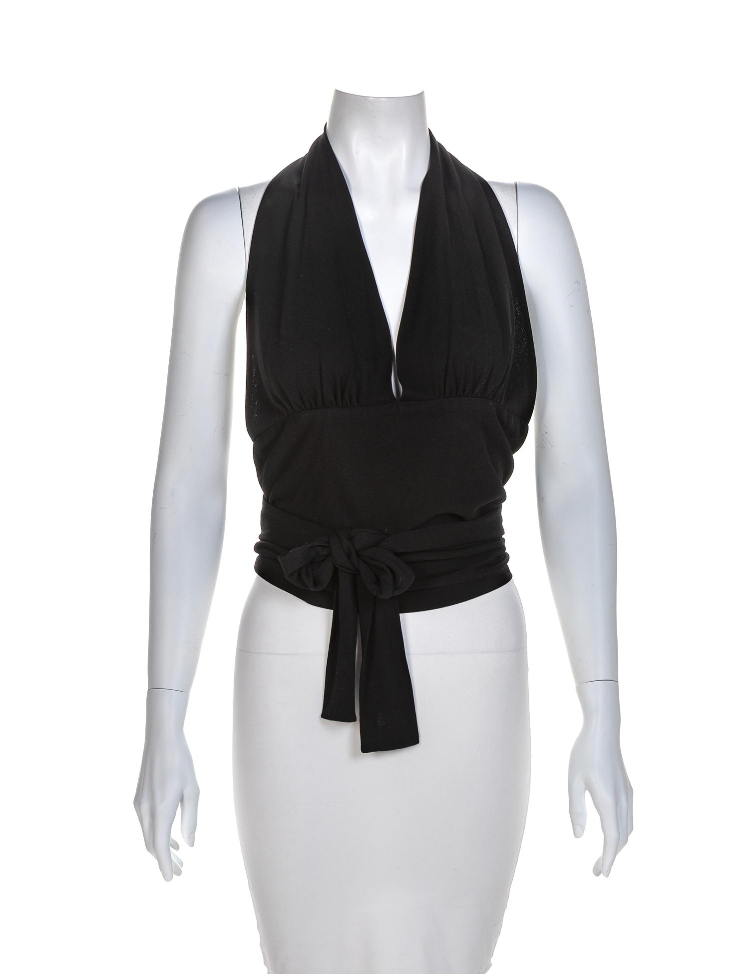 Yves Saint Laurent Rive Gauche Black Halter Top, 1970-80s Size label: 38