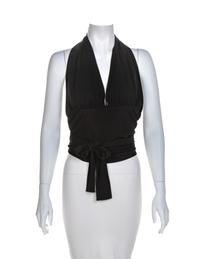 Yves Saint Laurent Rive Gauche Black Halter Top, 1970-80s Size label: 38