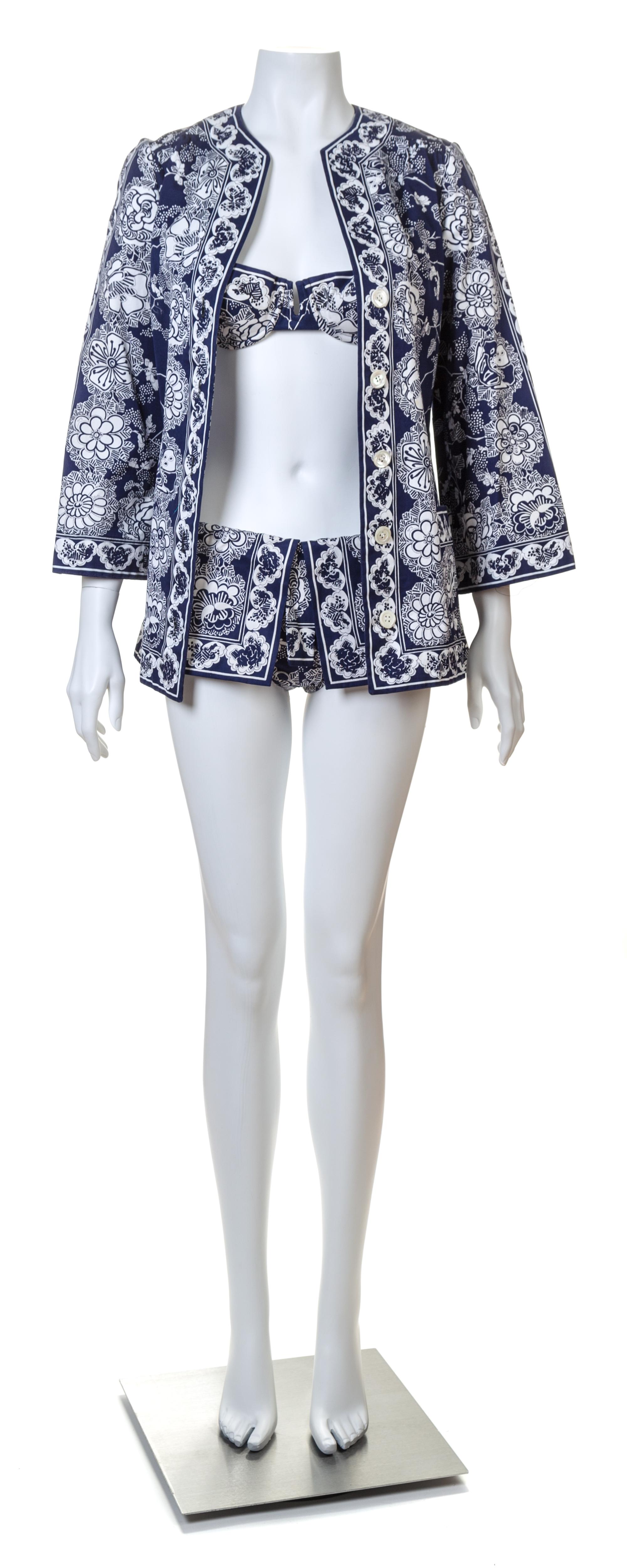 A Pucci Blue and White Cotton Swimsuit Ensemble, Jacket size 8; Bathing suit size 10.
