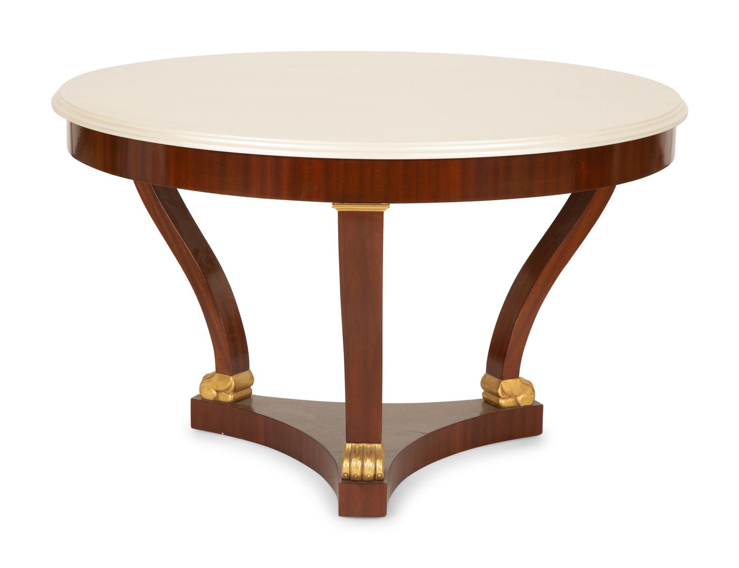 A Regency Style Carved Mahogany Ebony Inlaid Center Table — 20th Century