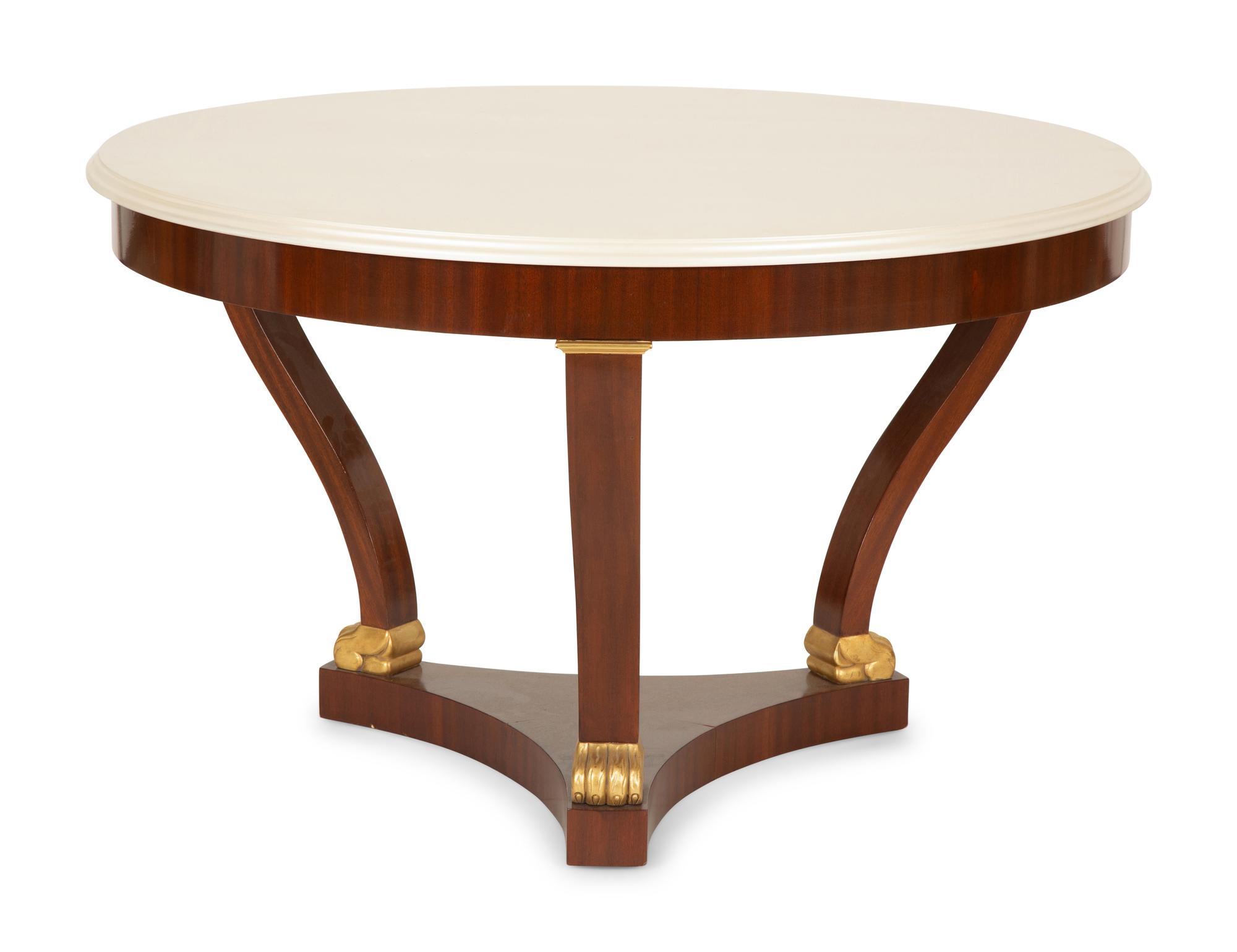 A Regency Style Carved Mahogany Ebony Inlaid Center Table — 20th Century