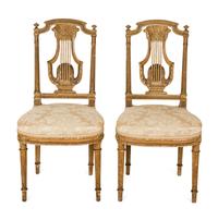 A Pair of Louis XVI Style Giltwood Lyre-Back Side Chairs — 19TH CENTURY